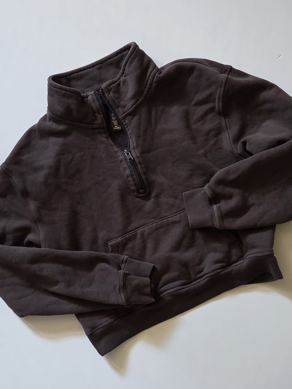 SKIMS Cotton Fleece Quarter Zip Cropped Sweatshirt ♡ Espresso XS